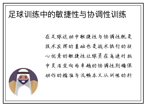 足球训练中的敏捷性与协调性训练
